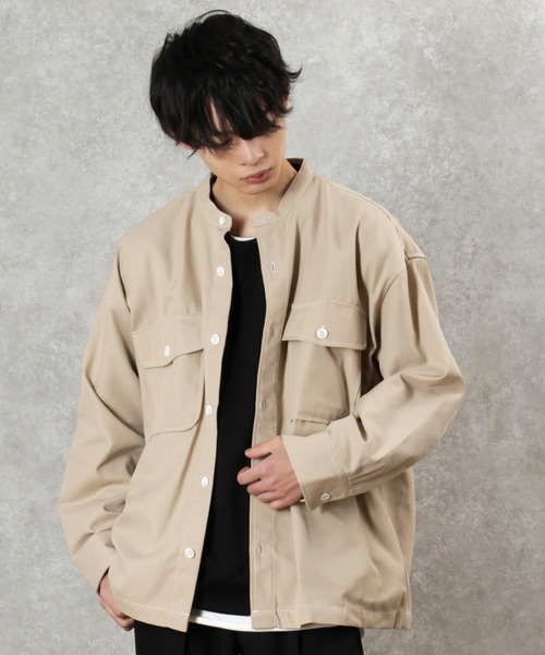 make a ray!（メイク ア レイ！）の「ステッチ バンドカラー シャツ ビッグシルエット 長袖シャツ/ライトシャツジャケット（シャツ/ブラウス・メンズ・ブラック/ブラウン/ベージュ・M/L/XL）」の14枚目の写真