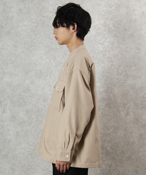 make a ray!（メイク ア レイ！）の「ステッチ バンドカラー シャツ ビッグシルエット 長袖シャツ/ライトシャツジャケット（シャツ/ブラウス・メンズ・ブラック/ブラウン/ベージュ・M/L/XL）」の15枚目の写真