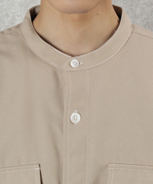 make a ray!（メイク ア レイ！）の「ステッチ バンドカラー シャツ ビッグシルエット 長袖シャツ/ライトシャツジャケット（シャツ/ブラウス・メンズ・ブラック/ブラウン/ベージュ・M/L/XL）」の17枚目の写真