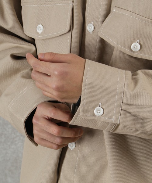 make a ray!（メイク ア レイ！）の「ステッチ バンドカラー シャツ ビッグシルエット 長袖シャツ/ライトシャツジャケット（シャツ/ブラウス・メンズ・ブラック/ブラウン/ベージュ・M/L/XL）」の18枚目の写真