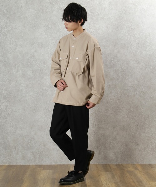 make a ray!（メイク ア レイ！）の「ステッチ バンドカラー シャツ ビッグシルエット 長袖シャツ/ライトシャツジャケット（シャツ/ブラウス・メンズ・ブラック/ブラウン/ベージュ・M/L/XL）」の21枚目の写真