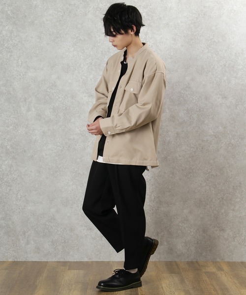 make a ray!（メイク ア レイ！）の「ステッチ バンドカラー シャツ ビッグシルエット 長袖シャツ/ライトシャツジャケット（シャツ/ブラウス・メンズ・ブラック/ブラウン/ベージュ・M/L/XL）」の22枚目の写真