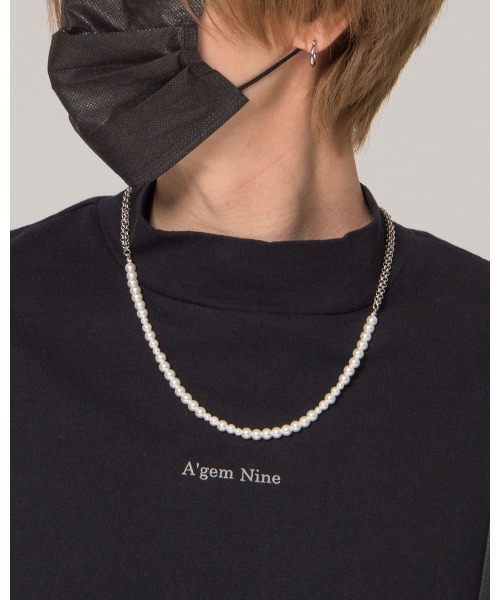A‘gem 9（エージェムナイン）の「『A'GEM/9』アシンメトリーパールネックレス（ネックレス・メンズ・ホワイト・FREE）」の4枚目の写真