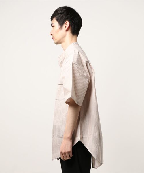STYLEBLOCK(スタイルブロック)の「ストライプバントカラービッグ半袖シャツ(シャツ/ブラウス・メンズ・モカ/ホワイト/ベージュ/ブルー系その他・L/M/LL)」の5枚目の写真