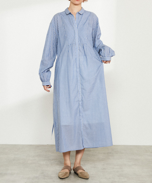 nota（ノータ）の「ストライプシャツワンピース（ワンピース・レディース・ベージュ/ブルー・FREE）」の2枚目の写真