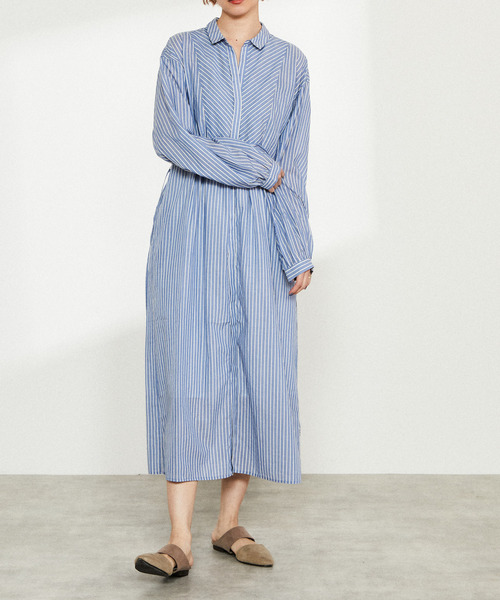 nota（ノータ）の「ストライプシャツワンピース（ワンピース・レディース・ベージュ/ブルー・FREE）」の5枚目の写真
