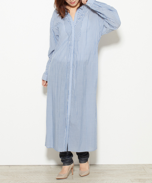 nota（ノータ）の「ストライプシャツワンピース（ワンピース・レディース・ベージュ/ブルー・FREE）」の13枚目の写真