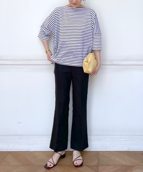 LOUNGEDRESS（ラウンジドレス）の「ボーダースクエアカットソー（Tシャツ/カットソー・レディース・ブラウン/オフホワイト・FREE）」の2枚目の写真