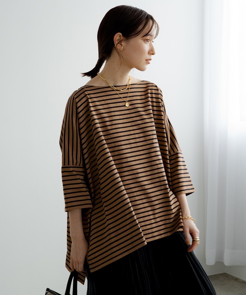 LOUNGEDRESS（ラウンジドレス）の「ボーダースクエアカットソー（Tシャツ/カットソー・レディース・ブラウン/オフホワイト・FREE）」の16枚目の写真