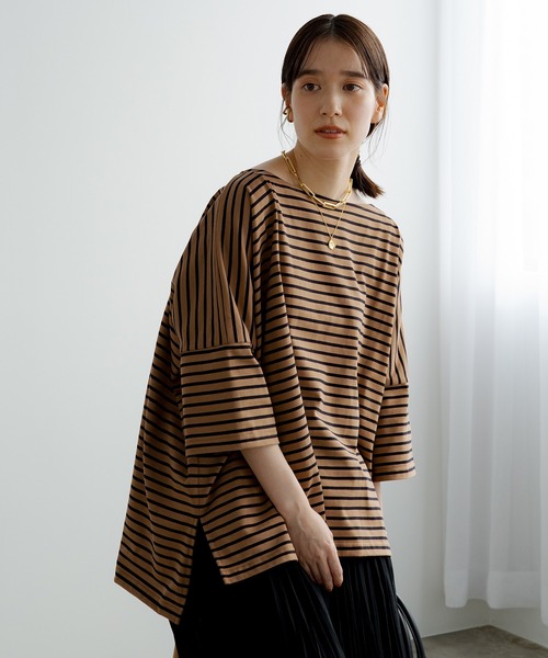 LOUNGEDRESS（ラウンジドレス）の「ボーダースクエアカットソー（Tシャツ/カットソー・レディース・ブラウン/オフホワイト・FREE）」の19枚目の写真