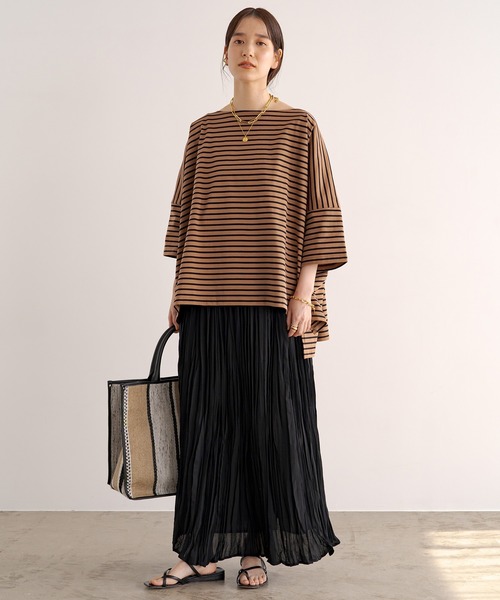 LOUNGEDRESS（ラウンジドレス）の「ボーダースクエアカットソー（Tシャツ/カットソー・レディース・ブラウン/オフホワイト・FREE）」の10枚目の写真