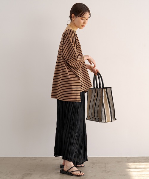 LOUNGEDRESS（ラウンジドレス）の「ボーダースクエアカットソー（Tシャツ/カットソー・レディース・ブラウン/オフホワイト・FREE）」の14枚目の写真