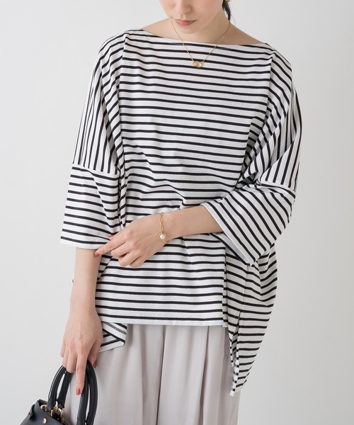 LOUNGEDRESS（ラウンジドレス）の「ボーダースクエアカットソー（Tシャツ/カットソー・レディース・ブラウン/オフホワイト・FREE）」の7枚目の写真