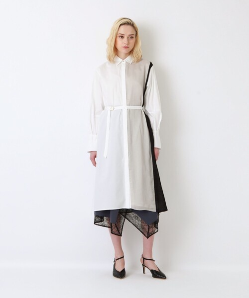 LOVELESS(ラブレス)の「カラーブロック オーバー シャツドレス(シャツワンピース・レディース・オフホワイト・36/34)」の5枚目の写真