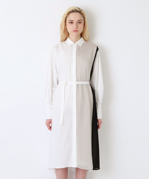 LOVELESS(ラブレス)の「カラーブロック オーバー シャツドレス(シャツワンピース・レディース・オフホワイト・36/34)」の2枚目の写真