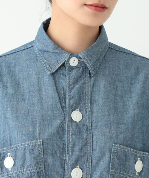 BEAMS BOY（ビームスボーイ）の「orSlow × BEAMS BOY / 別注 COMMERCIAL SHIRTS（シャツ/ブラウス・レディース・ホワイト/インディゴブルー・ONE SIZE）」の9枚目の写真