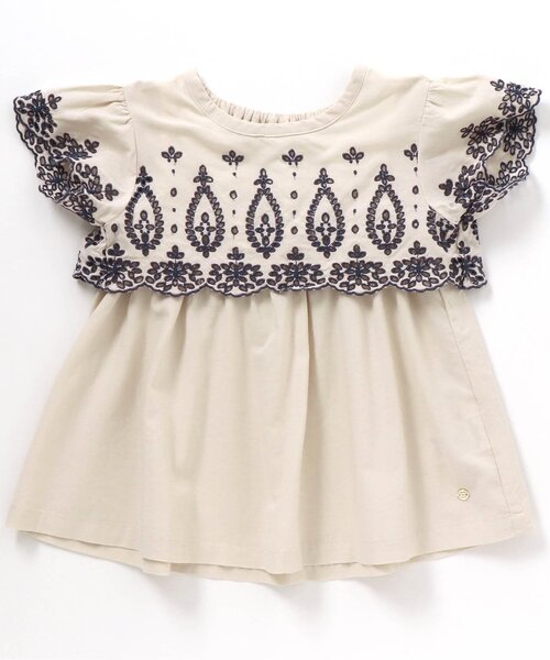 apres les cours（アプレレクール）の「スカラップ刺繍切替チュニック（チュニック・キッズ・アイボリー/イエロー・80/90/100/110/120/130/140）」の2枚目の写真