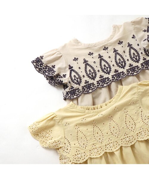 apres les cours（アプレレクール）の「スカラップ刺繍切替チュニック（チュニック・キッズ・アイボリー/イエロー・80/90/100/110/120/130/140）」の4枚目の写真