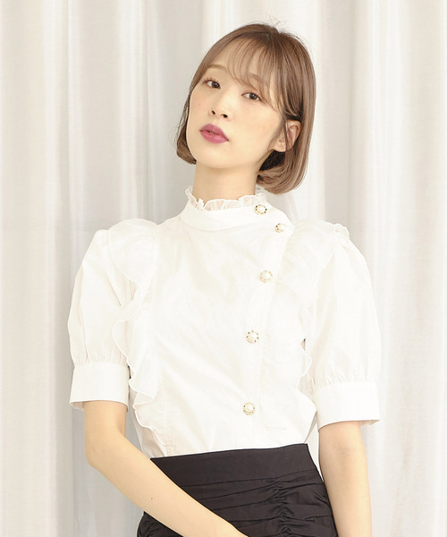 TITTY&CO.（ティティーアンドコー）の「サイドフリルチェックブラウス（シャツ/ブラウス・レディース・ライトブルー/グレー/オフホワイト/ピンク・FREE）」の2枚目の写真