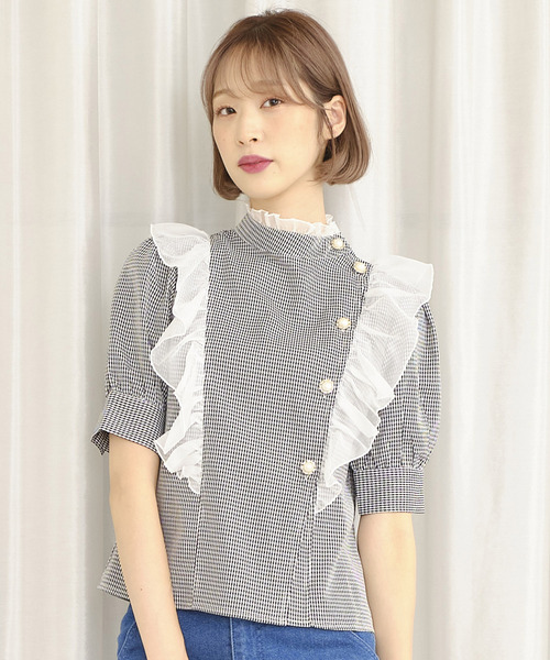 TITTY&CO.（ティティーアンドコー）の「サイドフリルチェックブラウス（シャツ/ブラウス・レディース・ライトブルー/グレー/オフホワイト/ピンク・FREE）」の5枚目の写真