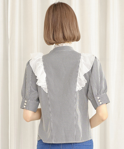 TITTY&CO.（ティティーアンドコー）の「サイドフリルチェックブラウス（シャツ/ブラウス・レディース・ライトブルー/グレー/オフホワイト/ピンク・FREE）」の7枚目の写真