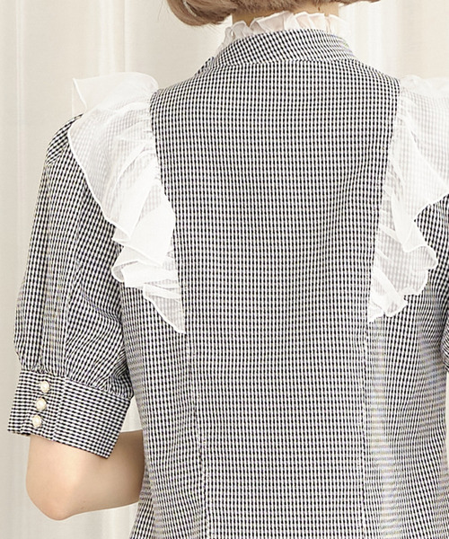 TITTY&CO.（ティティーアンドコー）の「サイドフリルチェックブラウス（シャツ/ブラウス・レディース・ライトブルー/グレー/オフホワイト/ピンク・FREE）」の13枚目の写真