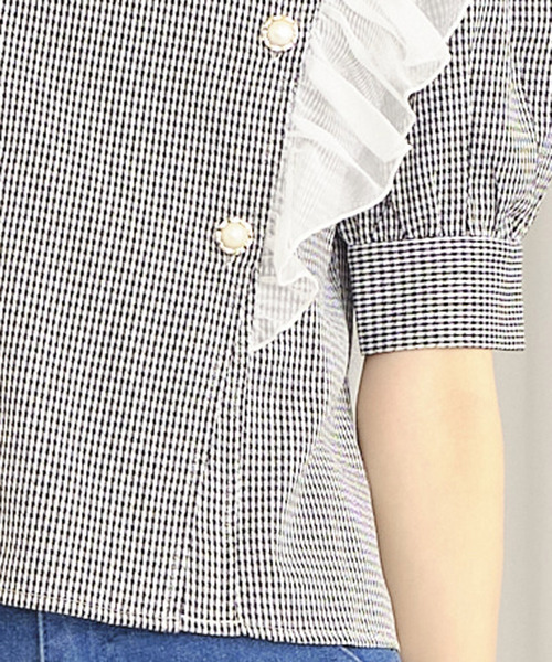 TITTY&CO.（ティティーアンドコー）の「サイドフリルチェックブラウス（シャツ/ブラウス・レディース・ライトブルー/グレー/オフホワイト/ピンク・FREE）」の14枚目の写真