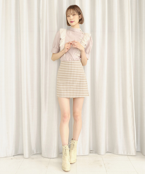 TITTY&CO.（ティティーアンドコー）の「サイドフリルチェックブラウス（シャツ/ブラウス・レディース・ライトブルー/グレー/オフホワイト/ピンク・FREE）」の16枚目の写真