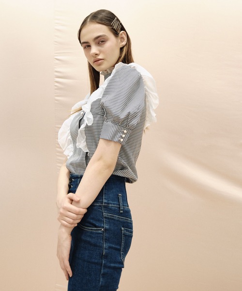 TITTY&CO.（ティティーアンドコー）の「サイドフリルチェックブラウス（シャツ/ブラウス・レディース・ライトブルー/グレー/オフホワイト/ピンク・FREE）」の19枚目の写真