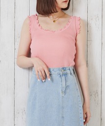 Anuenue | ハイウエストパンツやデニムと相性抜群 レディース フリルリブタンクトップ(タンクトップ)