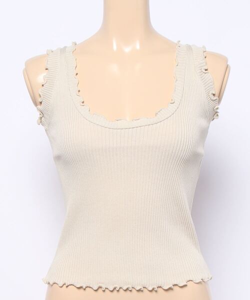 Anuenue（アヌエヌエ）の「ハイウエストパンツやデニムと相性抜群 レディース フリルリブタンクトップ（タンクトップ・レディース・ホワイト/ブラック/パープル/ピンク/グリーン/クリーム・FREE）」の18枚目の写真