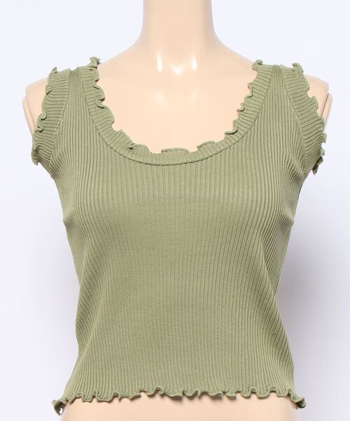 Anuenue（アヌエヌエ）の「ハイウエストパンツやデニムと相性抜群 レディース フリルリブタンクトップ（タンクトップ・レディース・ホワイト/ブラック/パープル/ピンク/グリーン/クリーム・FREE）」の11枚目の写真