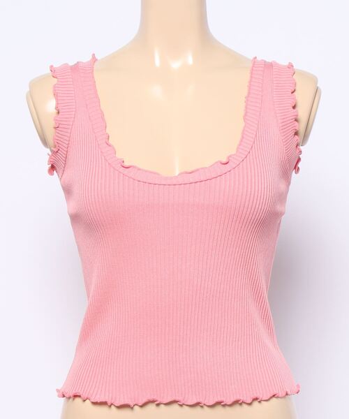 Anuenue（アヌエヌエ）の「ハイウエストパンツやデニムと相性抜群 レディース フリルリブタンクトップ（タンクトップ・レディース・ホワイト/ブラック/パープル/ピンク/グリーン/クリーム・FREE）」の15枚目の写真