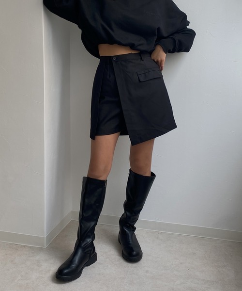 Avvenente（アベネンテ）の「【Avvenente】ラップキュロットスカート（その他パンツ・レディース・ブラック/グレー・M）」の3枚目の写真