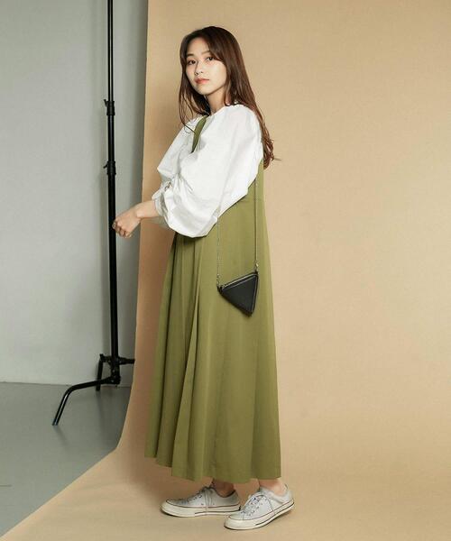 KBF（ケイビーエフ）の「BIGプリーツジャンパースカート（ワンピース・レディース・オリーブ/ブラック/イエロー系その他/ブラウン系その他・ONE）」の11枚目の写真