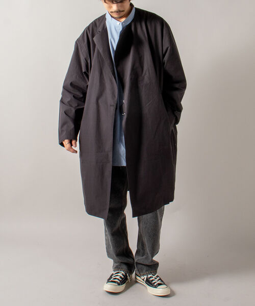GLOSTER（グロスター）の「【GLOSTER/グロスター】ノーカラーベルテッドガウン ガウンコート（ノーカラーコート・メンズ・ブラック/オリーブ・MEDIUM/LARGE）」の15枚目の写真