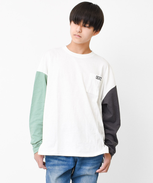 RAT EFFECT（ラットエフェクト）の「ポケット刺繍ロングTシャツ（Tシャツ/カットソー・キッズ・オフホワイト/グレー/ブラック/チャコールグレー/ライトブルー・120/130/140/150/160/170）」の2枚目の写真