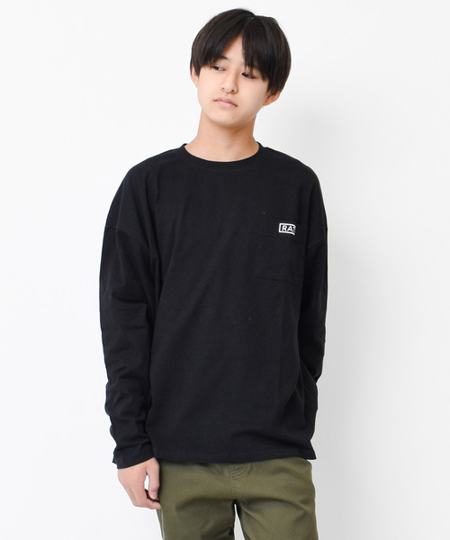 RAT EFFECT（ラットエフェクト）の「ポケット刺繍ロングTシャツ（Tシャツ/カットソー・キッズ・オフホワイト/グレー/ブラック/チャコールグレー/ライトブルー・120/130/140/150/160/170）」の3枚目の写真