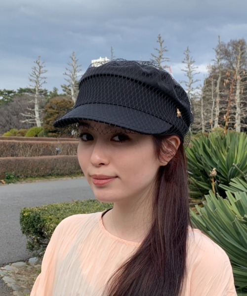 Donnaruma（ドンナルンマ）の「「uccellino be'be'」BELT PATTERN TULLE CASQUETTE（キャスケット・レディース・ブラック/ホワイト・ONE SIZE）」の2枚目の写真