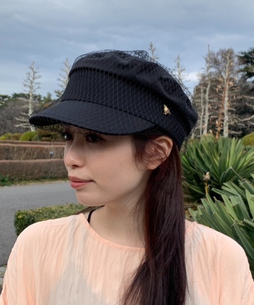 Donnaruma（ドンナルンマ）の「「uccellino be'be'」BELT PATTERN TULLE CASQUETTE（キャスケット・レディース・ブラック/ホワイト・ONE SIZE）」の6枚目の写真