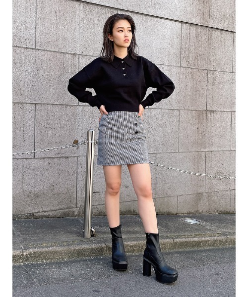 ENVYM（アンビー）の「ショートポロニット（ニット/セーター・レディース・ホワイト/マルチ/ブラック・FREE）」の6枚目の写真