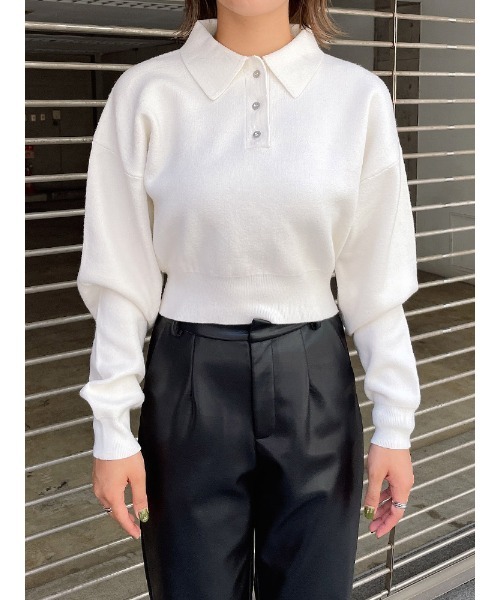 ENVYM（アンビー）の「ショートポロニット（ニット/セーター・レディース・ホワイト/マルチ/ブラック・FREE）」の10枚目の写真