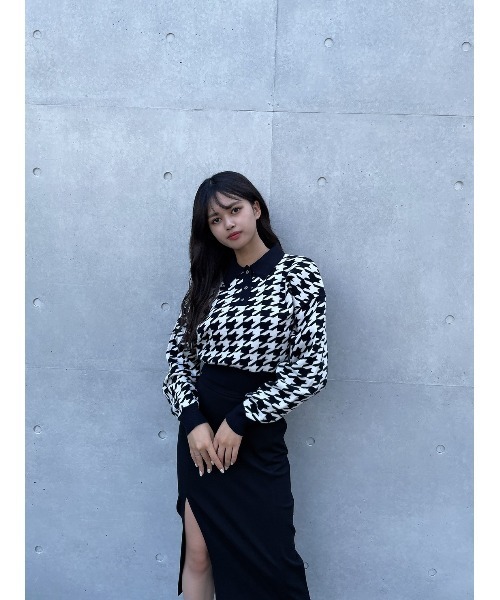ENVYM（アンビー）の「ショートポロニット（ニット/セーター・レディース・ホワイト/マルチ/ブラック・FREE）」の7枚目の写真