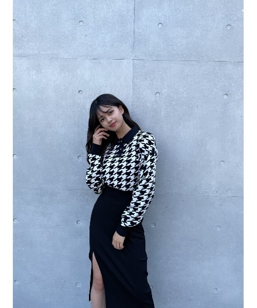 ENVYM（アンビー）の「ショートポロニット（ニット/セーター・レディース・ホワイト/マルチ/ブラック・FREE）」の9枚目の写真