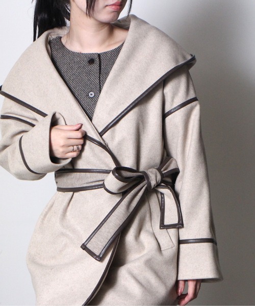 NOMAE（ノーマエ）の「【NOMAE】フードパイピングコート（その他アウター・レディース・ブラック/ベージュ/アイボリー・FREE）」の3枚目の写真