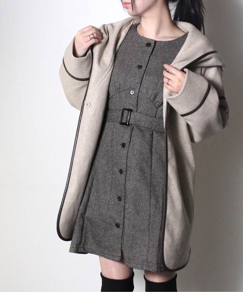 NOMAE（ノーマエ）の「【NOMAE】フードパイピングコート（その他アウター・レディース・ブラック/ベージュ/アイボリー・FREE）」の9枚目の写真