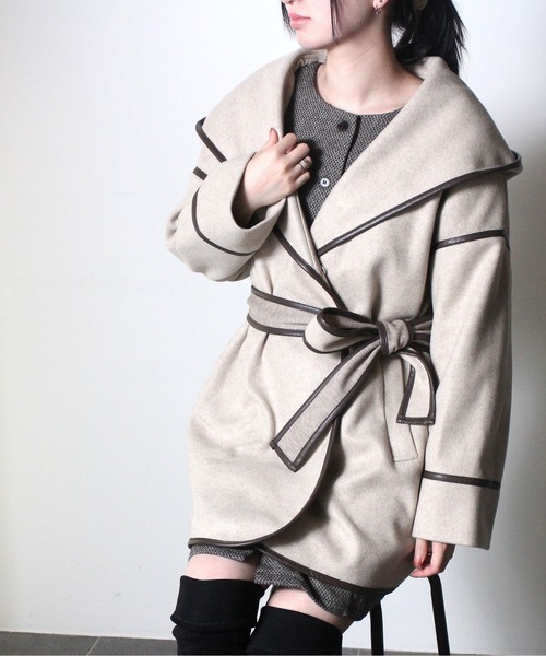 NOMAE（ノーマエ）の「【NOMAE】フードパイピングコート（その他アウター・レディース・ブラック/ベージュ/アイボリー・FREE）」の6枚目の写真