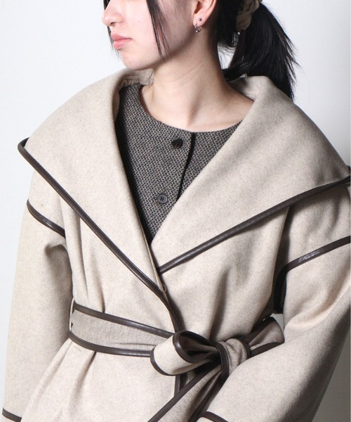 NOMAE（ノーマエ）の「【NOMAE】フードパイピングコート（その他アウター・レディース・ブラック/ベージュ/アイボリー・FREE）」の8枚目の写真