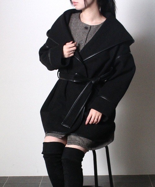 NOMAE（ノーマエ）の「【NOMAE】フードパイピングコート（その他アウター・レディース・ブラック/ベージュ/アイボリー・FREE）」の5枚目の写真