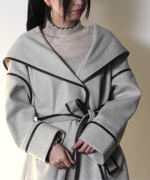 NOMAE（ノーマエ）の「【NOMAE】フードパイピングコート（その他アウター・レディース・ブラック/ベージュ/アイボリー・FREE）」の12枚目の写真